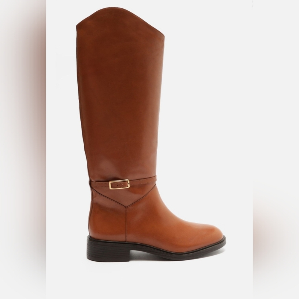 Arezzo‎ Mckenna Brown Leather Tall Riding Boots Women Size 8.5B Buckle Accent